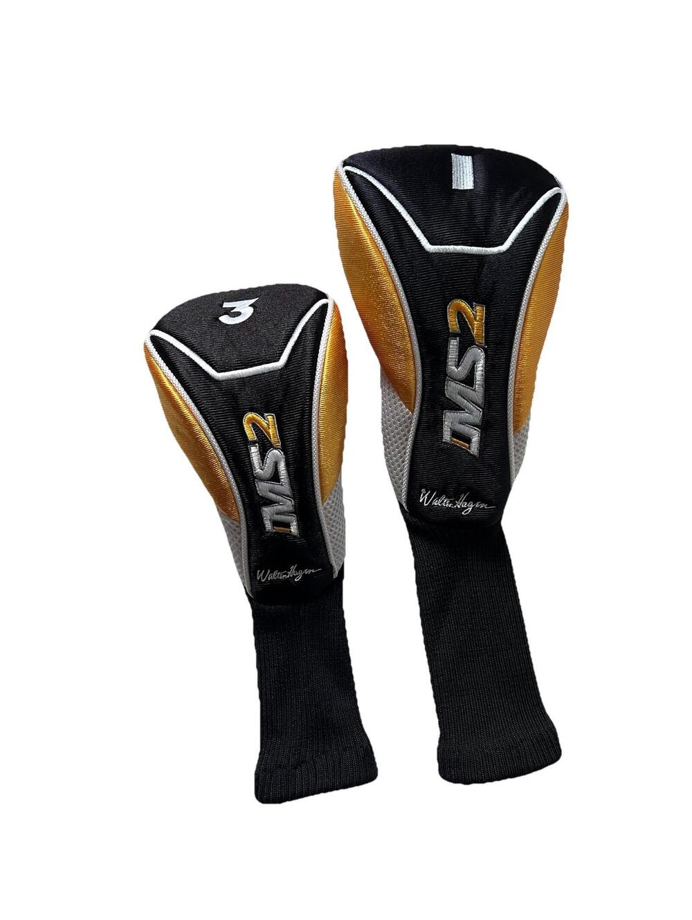 Walter Hagen MS2 Golf Club Headcovers Set Of 2 Wood 1 & 3 Black Gold White